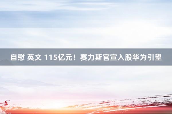 自慰 英文 115亿元！赛力斯官宣入股华为引望